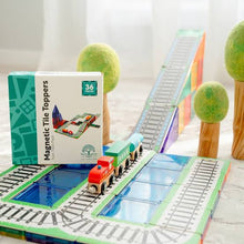 Load image into Gallery viewer, Learn & Grow Magnetic Tile Toppers - Train Tracks 36 piece
