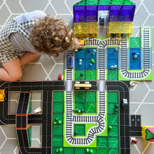 Load image into Gallery viewer, Learn & Grow Magnetic Tile Toppers - Train Tracks 36 piece
