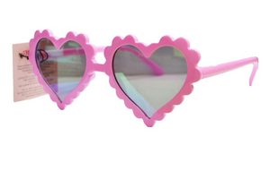 Love Heart Shaped Fashion Sunglasses Pink Scalloped Frame with Dark Lens
