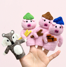 Load image into Gallery viewer, Tara Treasures Felt Finger Puppet Set Three Little Pigs