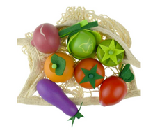 Load image into Gallery viewer, Wooden Vegetable 7 Piece Set in Cotton Sring Shopping Bag