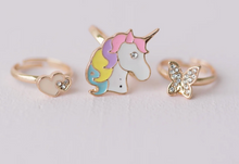 Load image into Gallery viewer, Great Pretenders Buuterfly & Unicorn Rings 3 Pack