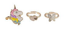 Load image into Gallery viewer, Great Pretenders Buuterfly & Unicorn Rings 3 Pack