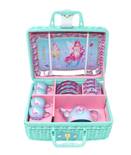 Load image into Gallery viewer, Pink Poppy Shimmering Mermaid Tin Tea Set in Carry Case