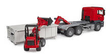 Load image into Gallery viewer, Bruder Construction MAN TGS Truck with Roll-off Container & Schaeff Compact Loader