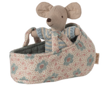 Load image into Gallery viewer, Maileg Baby Mouse in Carry Cot Blue
