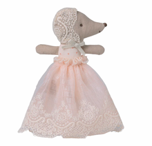 Load image into Gallery viewer, Maileg Baby Mouse in Gown Powder