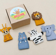 Load image into Gallery viewer, Tara Treasures Felt Finger Puppet Set Safari Animals
