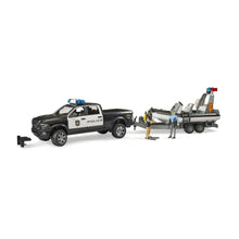 Load image into Gallery viewer, Bruder RAM 2500 Police Pick-Up & Tralier with Boat & 2 Figures