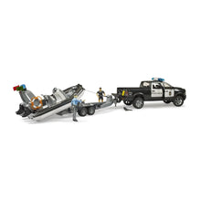 Load image into Gallery viewer, Bruder RAM 2500 Police Pick-Up & Tralier with Boat & 2 Figures