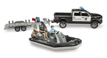 Load image into Gallery viewer, Bruder RAM 2500 Police Pick-Up & Tralier with Boat & 2 Figures
