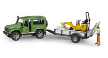 Load image into Gallery viewer, Bruder Land Rover Defender with Axle Trailer & JCB Micro Excavator