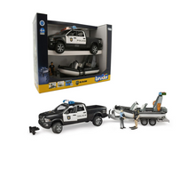 Load image into Gallery viewer, Bruder RAM 2500 Police Pick-Up & Tralier with Boat & 2 Figures