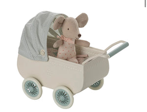 Maileg Pram with Baby Mouse Mint