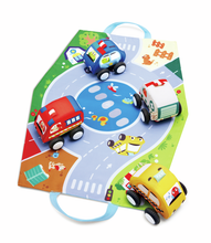 Load image into Gallery viewer, Hape Pull Back Plush Car Set
