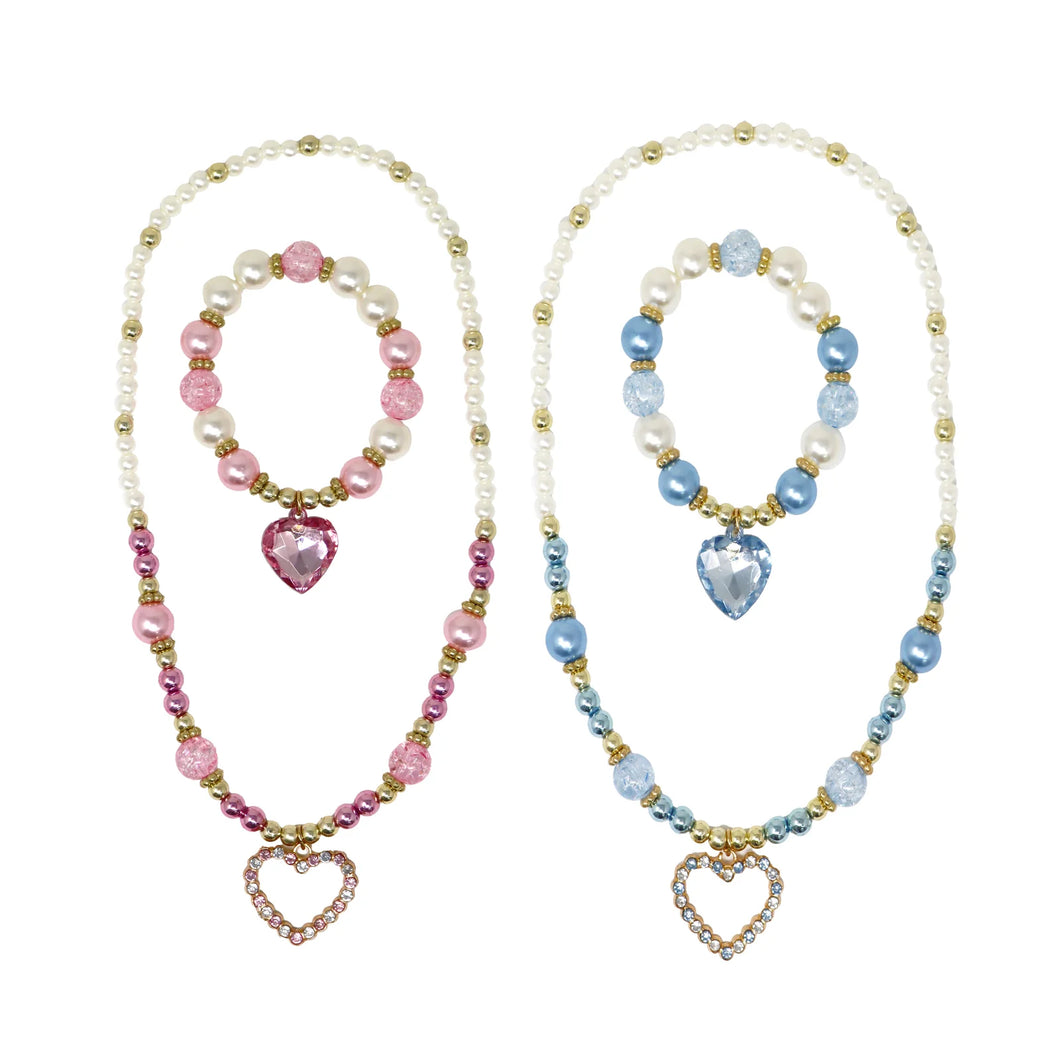 Pink Poppy Dance Pearl Heart Necklace and Bracelet Set