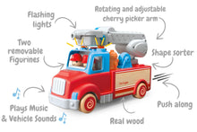 Load image into Gallery viewer, Wooden Fire Engine with Sound and Light
