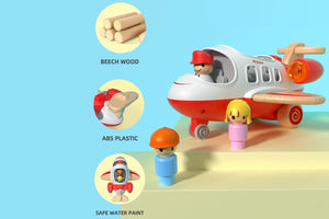 Wooden Airplane with Sounds and Lights in Red