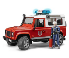 Load image into Gallery viewer, Bruder Emergency Land Rover Fire Department Defender Wagon With Light &amp; Sound
