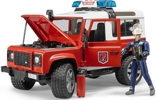 Load image into Gallery viewer, Bruder Emergency Land Rover Fire Department Defender Wagon With Light &amp; Sound
