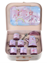 Load image into Gallery viewer, Rainbow Unicorn Tin Tea Set in Suitcase
