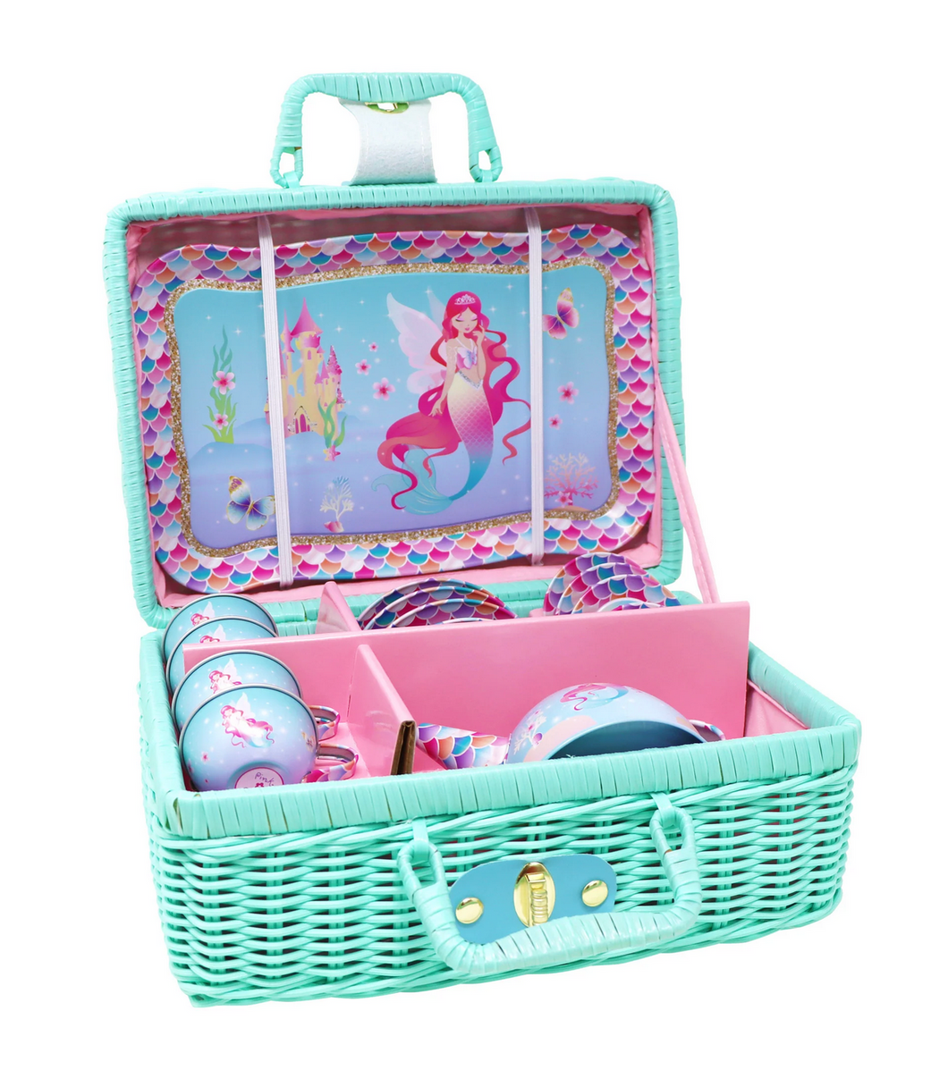 Pink Poppy Shimmering Mermaid Tin Tea Set in Carry Case