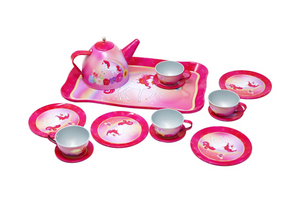 Pink Poppy Unicorn Butterfly 14 Piece Tin Tea Set