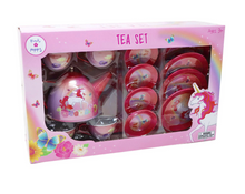 Load image into Gallery viewer, Pink Poppy Unicorn Butterfly 14 Piece Tin Tea Set
