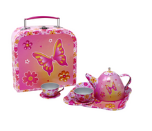 Load image into Gallery viewer, Pink Poppy Vibrant Vacation 7 Piece Tin Tea Set
