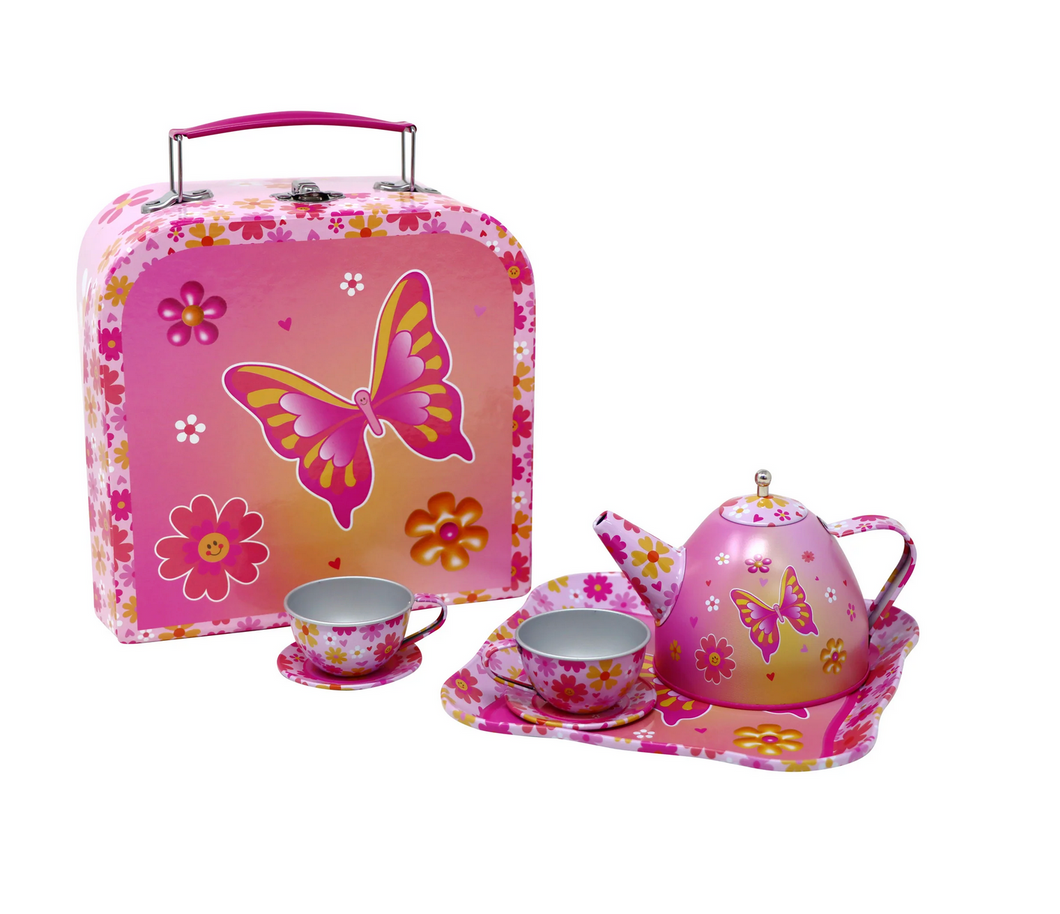 Pink Poppy Vibrant Vacation 7 Piece Tin Tea Set