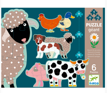 Load image into Gallery viewer, Djeco Honore &amp; Friends Progressive Puzzle 9, 12 &amp; 15 Piece
