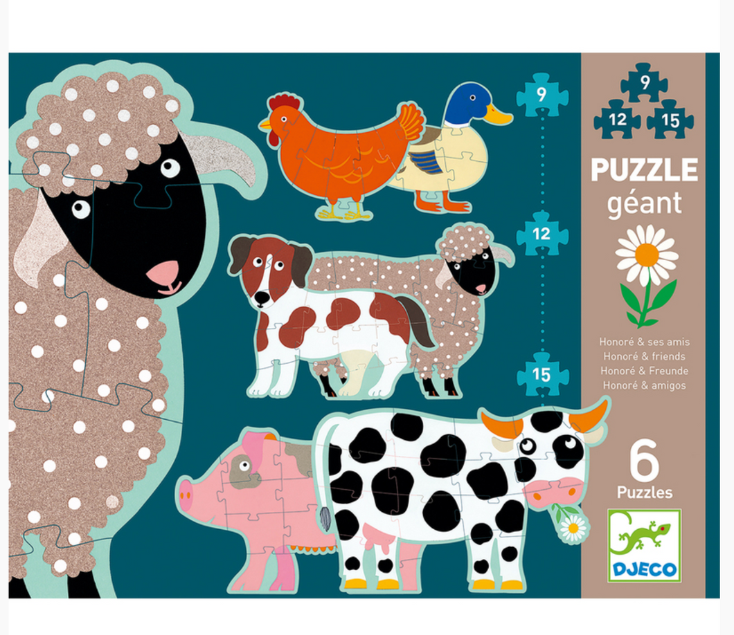 Djeco Honore & Friends Progressive Puzzle 9, 12 & 15 Piece