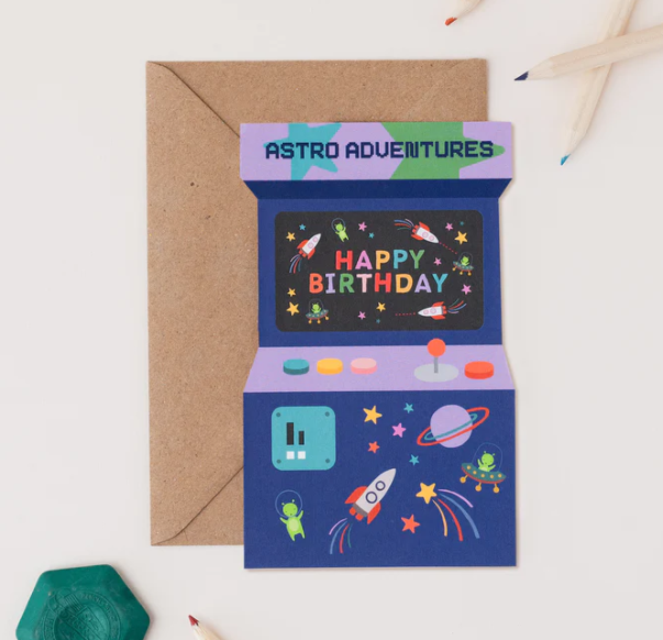 Astro Adventures Arcade Birthday Card