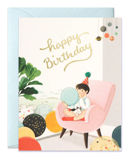 Blowing Balloons Birthday Card