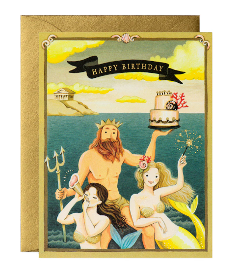 Neptune and Mermaids Birthday Card