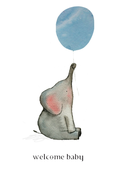 Welcome Baby with Elephant Holding Blue Balloon - Jess Mess
