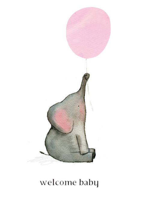 Welcome Baby with Elephant Holding Pink Balloon - Jess Mess