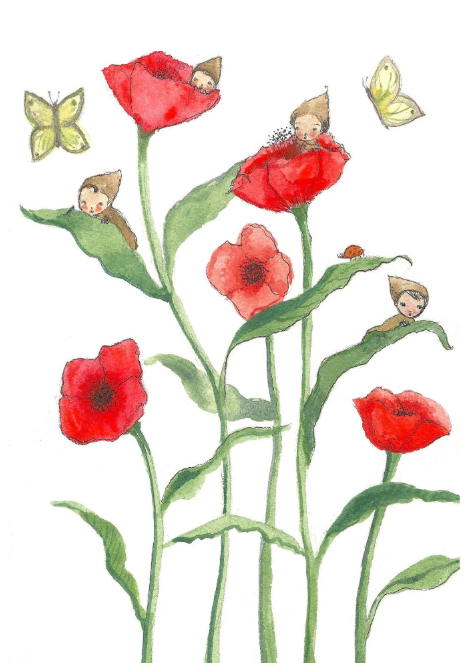 Poppy Flower Babies Card by Michelle Pleasance