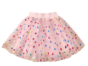 Pastel Pink Tutu with Rainbow Hearts
