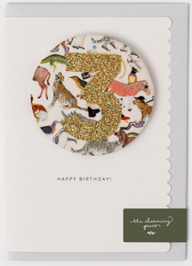 Age 3 Birthday Badge Card - Liberty Queue for the Zoo Fabric