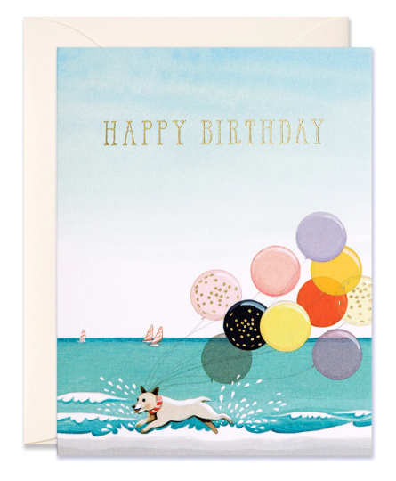 Dog at Beach with Balloons