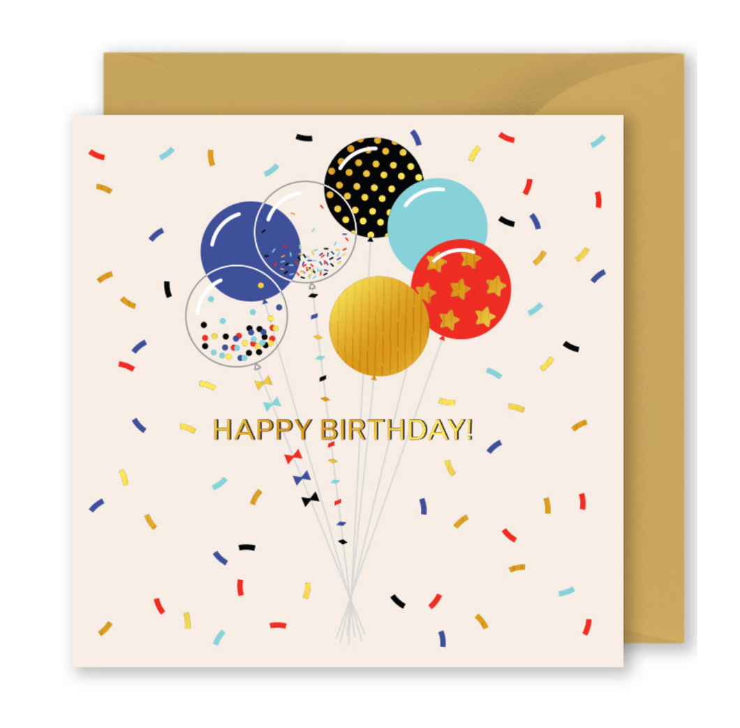 Gold Balloons Happy Birthday Card