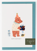 Load image into Gallery viewer, Bear Birthday Card - Liberty Adelajda&#39;s Wish Fabric
