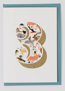 Age 3 Birthday Card - Bio Glitter & Liberty Queue for the Zoo fabric