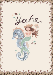 Yeeha, Mermaid Seahorse Cowgirl by Lion & Pear - Card