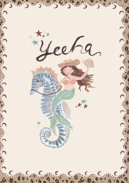 Yeeha, Mermaid Seahorse Cowgirl by Lion & Pear - Card