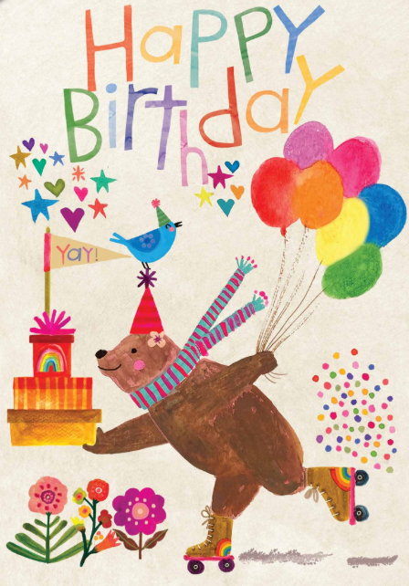 Happy Birthday Skating Bear with Cake By Katherine Herrell - Card