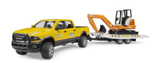 Load image into Gallery viewer, Bruder RAM2500 Power Wagon Rental Service with Trailer &amp; Micro Excavator
