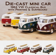 Load image into Gallery viewer, Kinsmart Die Cast VW Hippy Combi Van with Long Board Pull Back Friction
