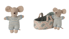 Load image into Gallery viewer, Maileg Baby Mouse in Carry Cot Blue

